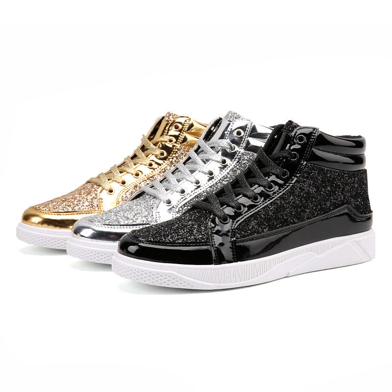 Damen Glitzernde High-Top Sneakers mit reflektierender Oberfläche und rutschfester Sohle