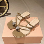 Damen Elegante Sandalen mit funkelndem Kristall und transparentem Blockabsatz EB