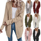 Damen lässige Strickjacke mit tiefen Taschen und knittrigem Design