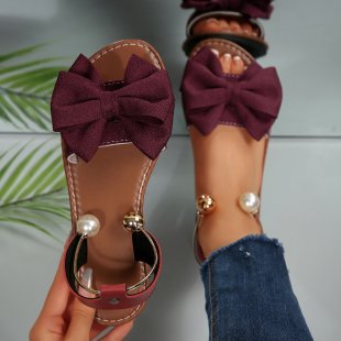 Damen Sandalen mit dekorativem Schleifenakzent und eleganten Perlendetails R&B