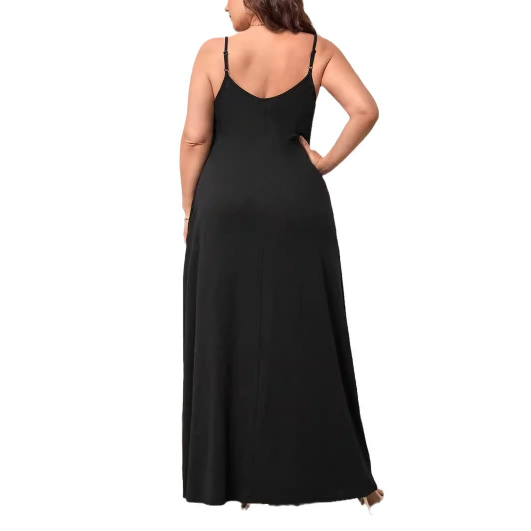 Damen Maxikleid mit schmalen Spagettiträgern und praktischen Seitentaschen R&B