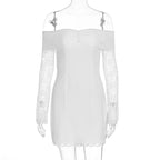 Damen Off-Shoulder Kleid mit Spitzenärmeln und figurbetontem Schnitt R&B