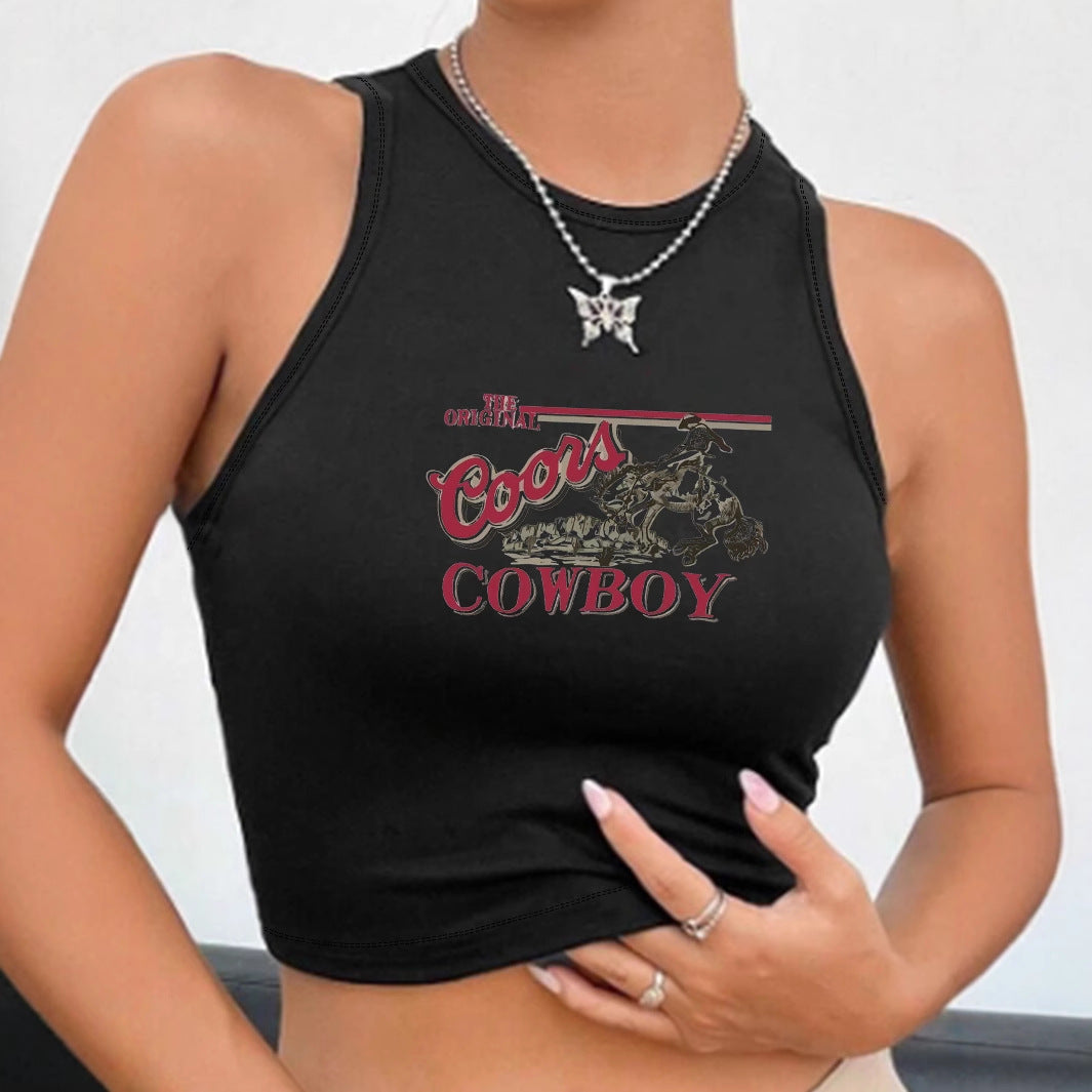 Damen Crop-Top mit Vintage Cowboy-Motiv R&B