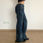 Damen Weite Jeans im Vintage-Stil mit hohem Bund und modischen Steppnähten R&B
