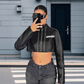 Damen cropped Kunstlederjacke mit sportlichen Zierelementen R&B