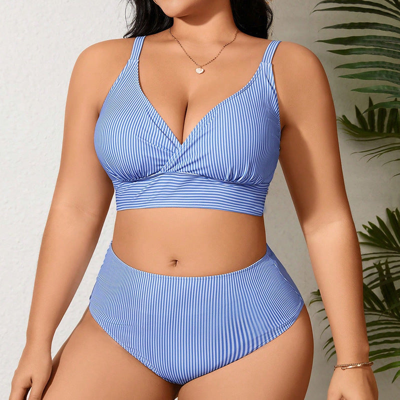 Damen Hochtaillierter Bikini mit modischem Streifenmuster