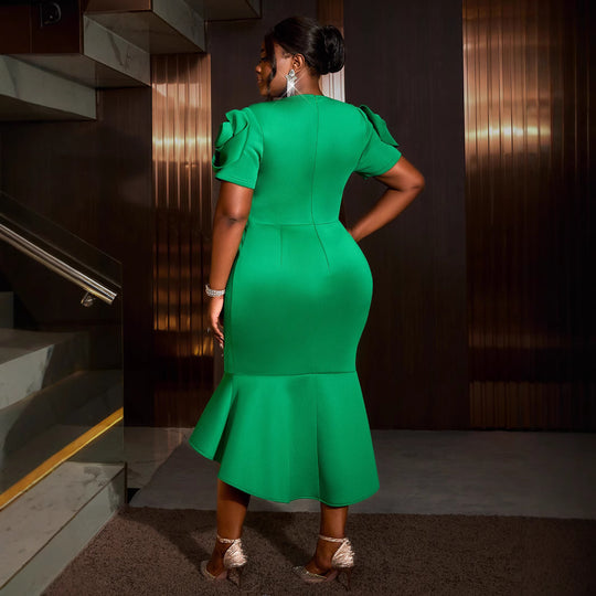 Damen figurbetontes Abendkleid mit Rüschensäumen und schickem Gürtel R&B