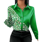 Damen Satinbluse mit asymmetrischem Leo-Design und glamouröser Knopfleiste R&B