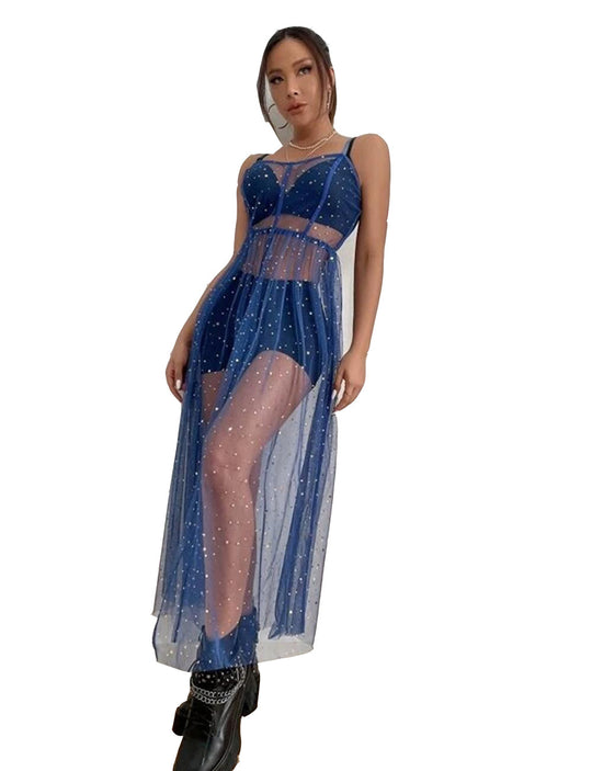Damen Transparente Abendrobe mit funkelnden Akzenten und femininer Passform R&B