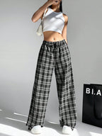 Damen Weit geschnittene Karohose mit elastischem Bund und praktischen Taschen R&B