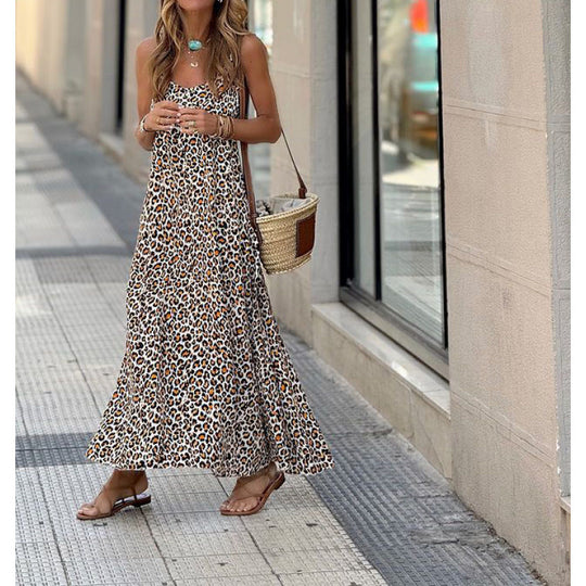 Damen Maxikleid im modernen Leoparden-Design mit lockerer Passform R&B