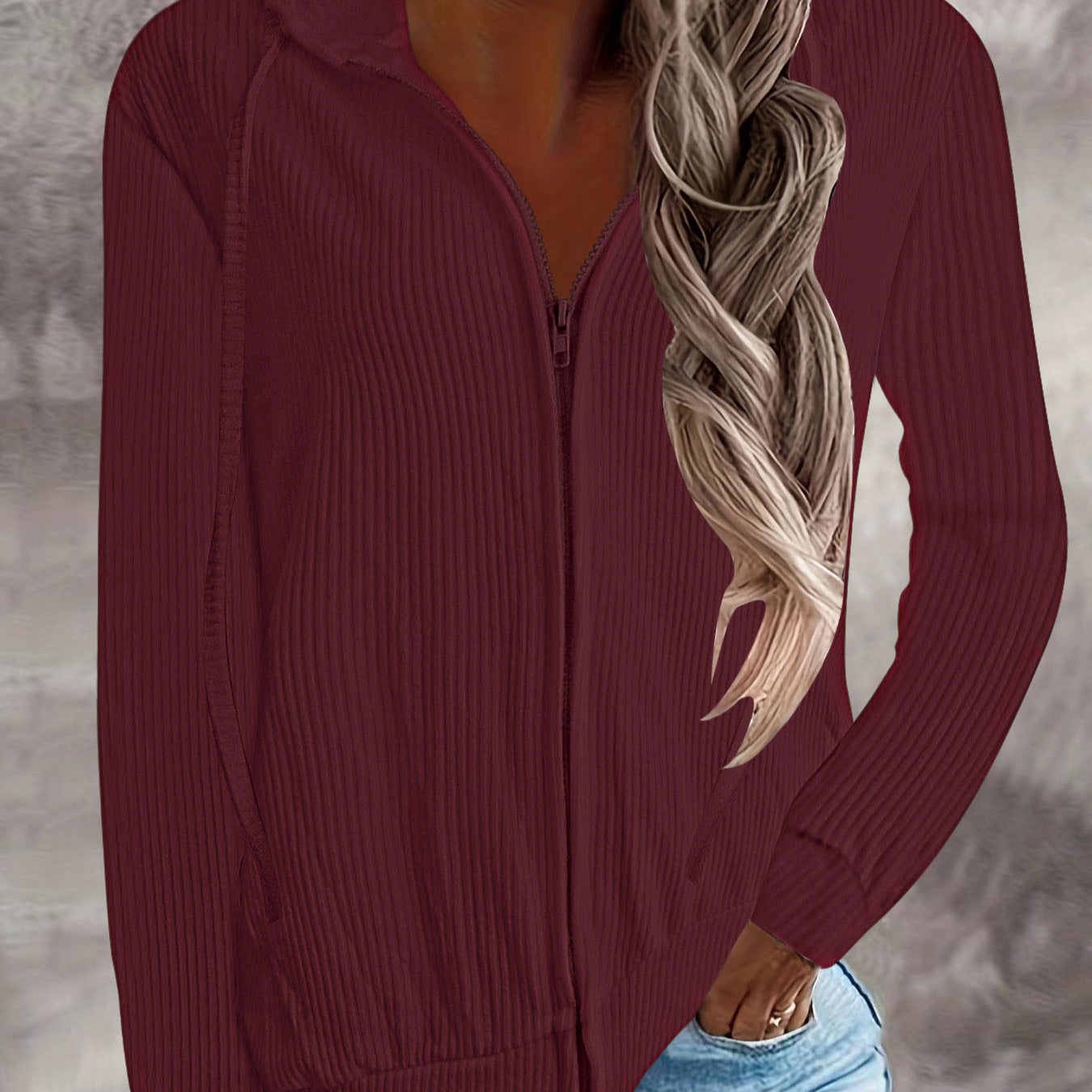 Damen Kapuzenjacke im modernen Rippenstrickdesign mit Taschen R&B