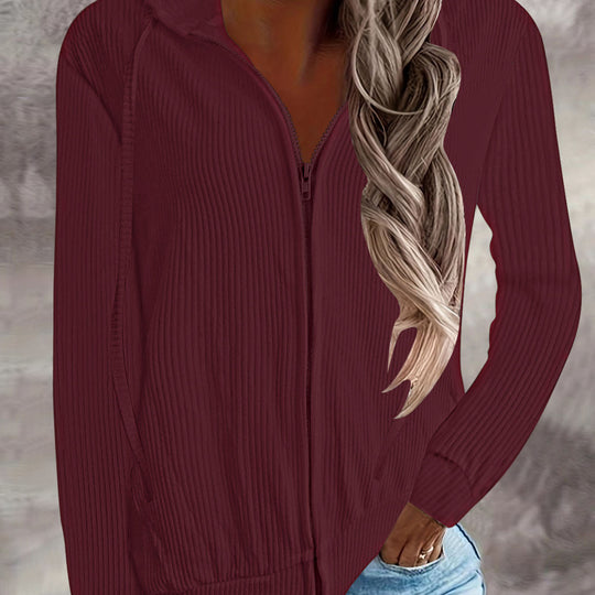 Damen Kapuzenjacke im modernen Rippenstrickdesign mit Taschen R&B