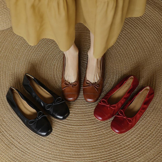 Damen Ballerinas mit elegantem Schleifenakzent aus hochwertigem Leder R&B