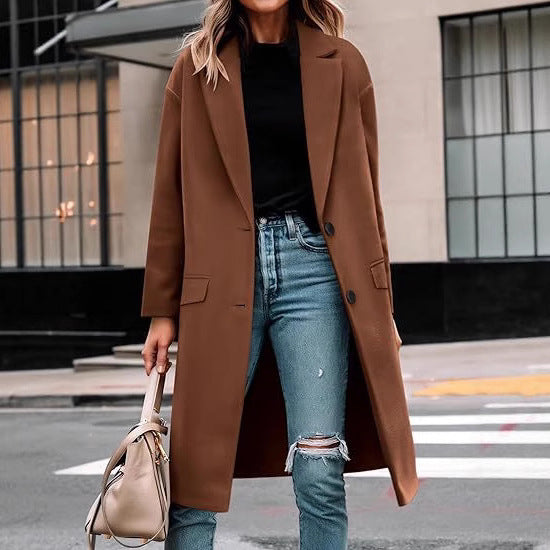 Damen Eleganter Woll-Trenchcoat mit klassischem Revers R&B