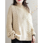 Damen Grobstrickpullover mit hohem Kragen und Zopfmuster R&B