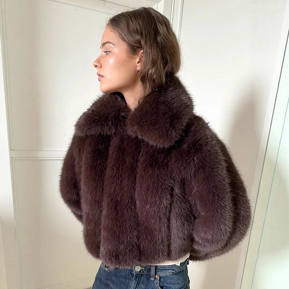 Damen Kunstfelljacke im modischen Cropped-Stil R&B