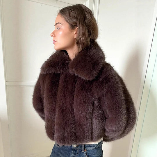 Damen Kunstfelljacke im modischen Cropped-Stil R&B