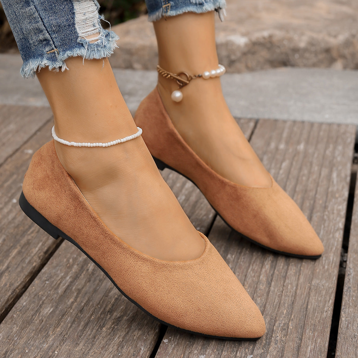 Damen Ballerinas im eleganten V-Ausschnitt und weichem Wildleder-Look R&B