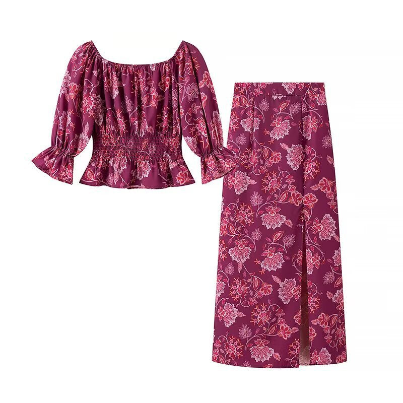 Damen Maxirock mit floralem Design und eleganten Schlitzdetails R&B