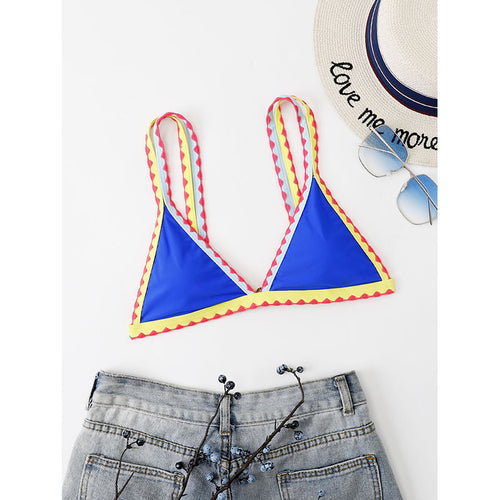 Damen Triangel-Bikinioberteil mit buntem Rüschenrand R&B