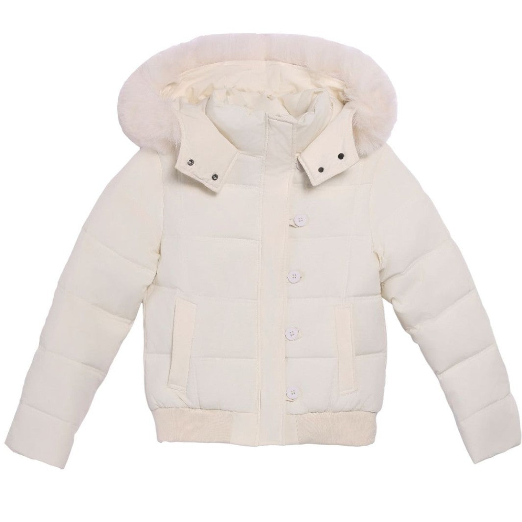 Damen Stylische Jacke mit abnehmbarem Kunstfellkragen und Knopfdetails R&B