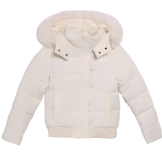 Damen Stylische Jacke mit abnehmbarem Kunstfellkragen und Knopfdetails R&B