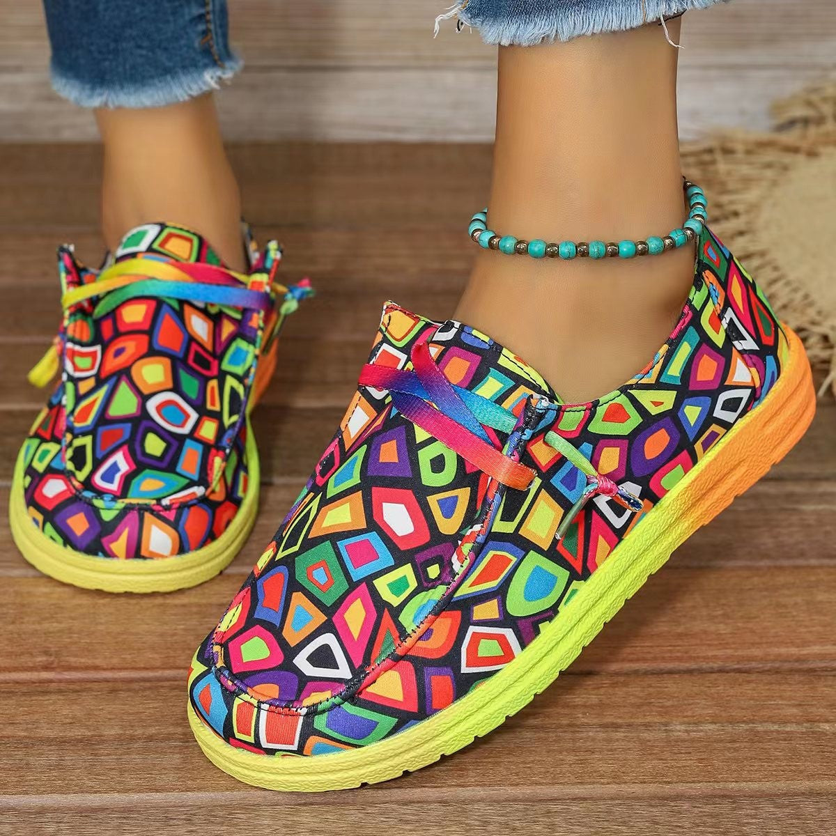 Damen Farbenfrohe Freizeitschuhe mit stylischem Grafikdesign R&B