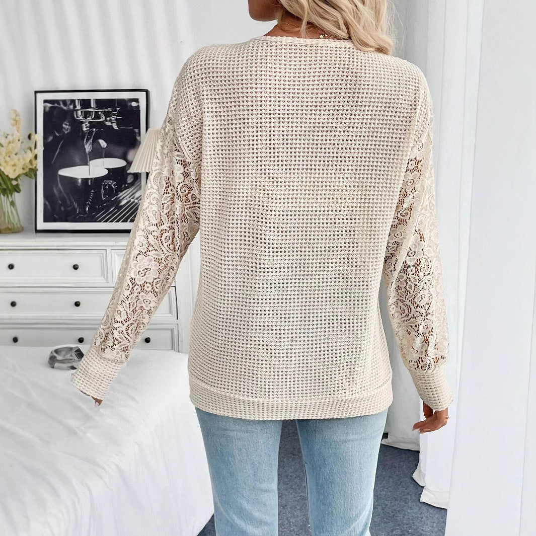 Damen Luftiger Pullover mit Spitzenärmeln R&B