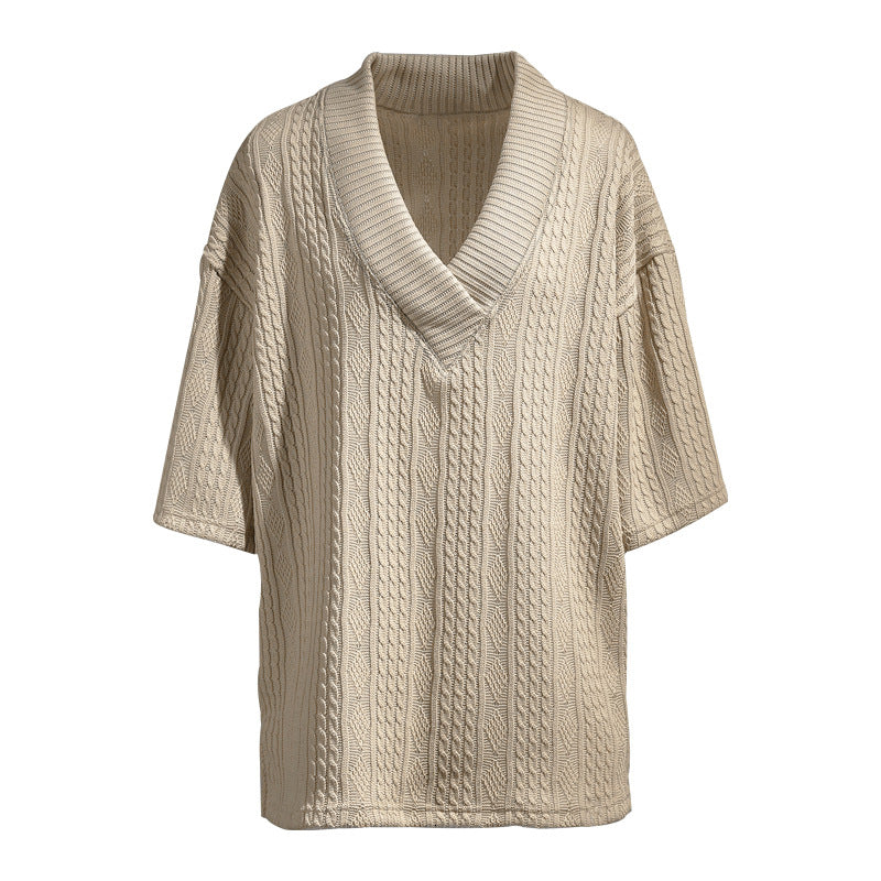 Damen lässiger Strickpullover mit v-förmigem Ausschnitt und zeitlosem Muster R&B