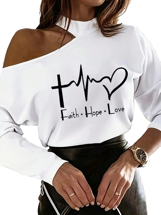 Damen Lässiges Off-Shoulder Sweatshirt mit inspirierendem Aufdruck R&B