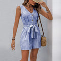 Damen Jumpsuit mit V-Ausschnitt, Gürtel und Knopfdetails R&B