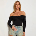 Damen Off-Shoulder Body mit eleganter Drapierung R&B