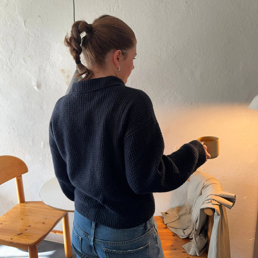 Damen Strickpullover mit Knopfleiste und breitem Schnitt R&B