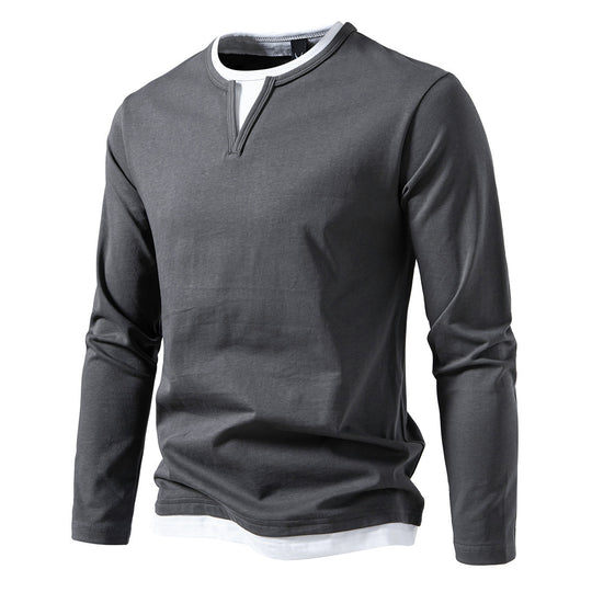 Herren langärmliges T-Shirt mit modernem V-Ausschnitt und auffälligen Akzenten R&B
