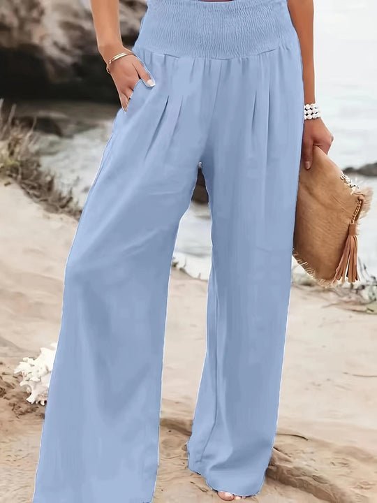 Damen weite Sommerhose mit hohem Bund und eleganten Falten R&B