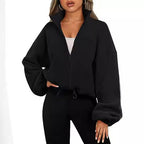 Damen Oversized Sweatjacke mit halbem Reißverschluss und Kordelzug R&B