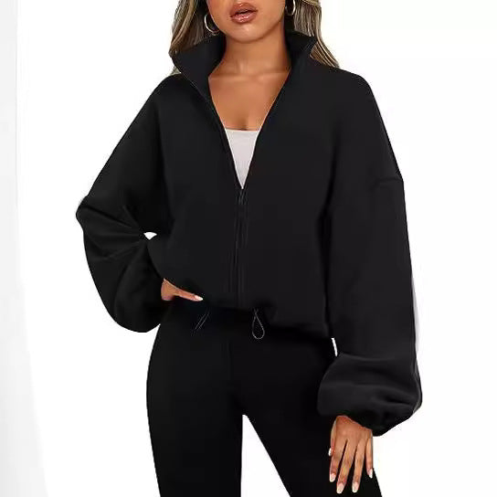 Damen Oversized Sweatjacke mit halbem Reißverschluss und Kordelzug R&B