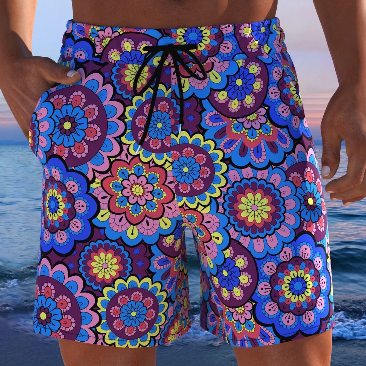Herren Badeshorts mit animalischem Muster und elastischem Bund