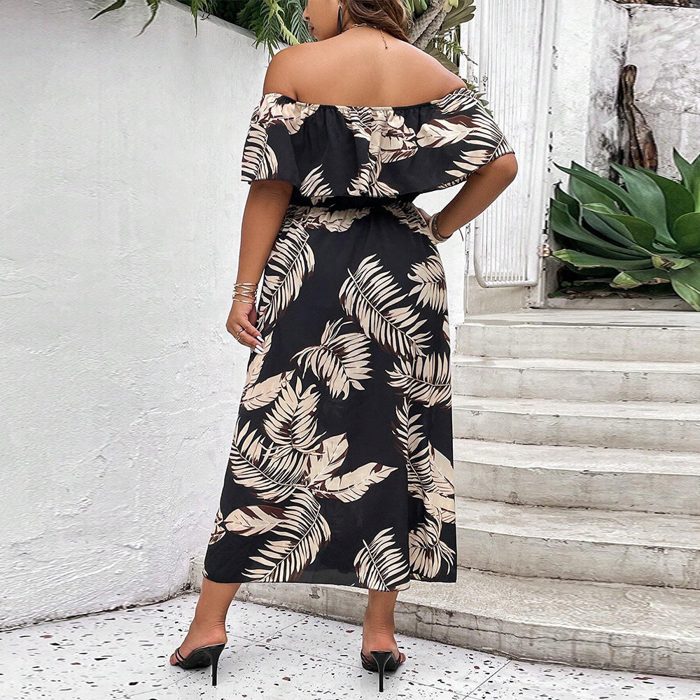 Damen Off-Shoulder Maxikleid mit raffinierten Rüschen und seitlichem Schlitz R&B