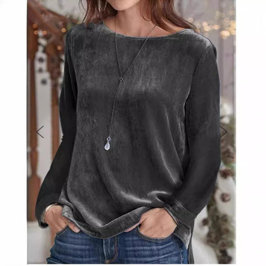 Damen Langarmbluse mit weichem Fleece und modischem Rundhalsausschnitt R&B