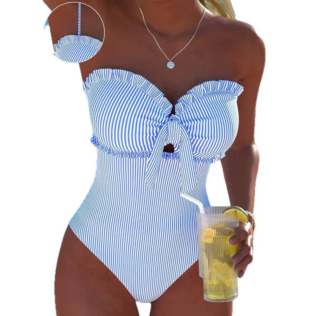 Damen Einteiliger Badeanzug mit Rüschen und Wickel-Design R&B