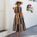 Damen Maxikleid mit modernem High-Neck Design und buntem Patchwork R&B