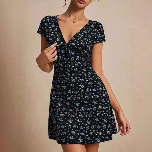 Damen Kurzarm Kleid mit blumigem Schnitt und Wickeldetails R&B