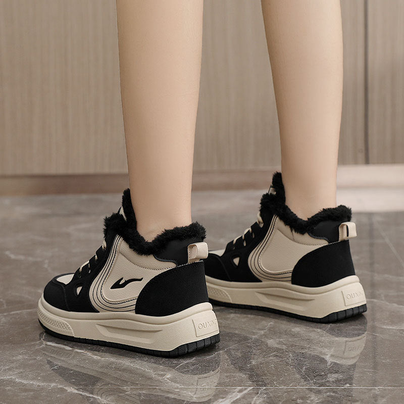 Damen modische High-Top Sneakers mit kuscheligem Fleecefutter und rutschfester Sohle R&B