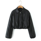 Damen cropped Kunstlederjacke mit praktischen Taschen und Gummibund R&B