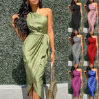 Damen Elegantes Wickelkleid mit asymmetrischem Schnitt und Taillengürtel R&B