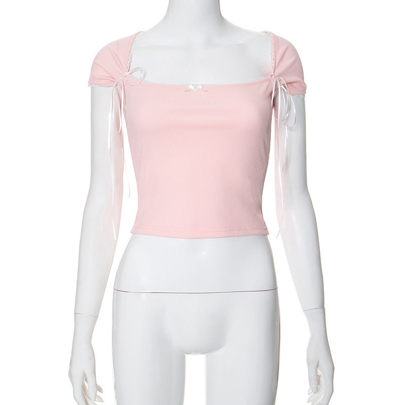 Damen Crop-Oberteil mit verstellbaren Spaghettiträgern und eleganten Knoten-Details R&B