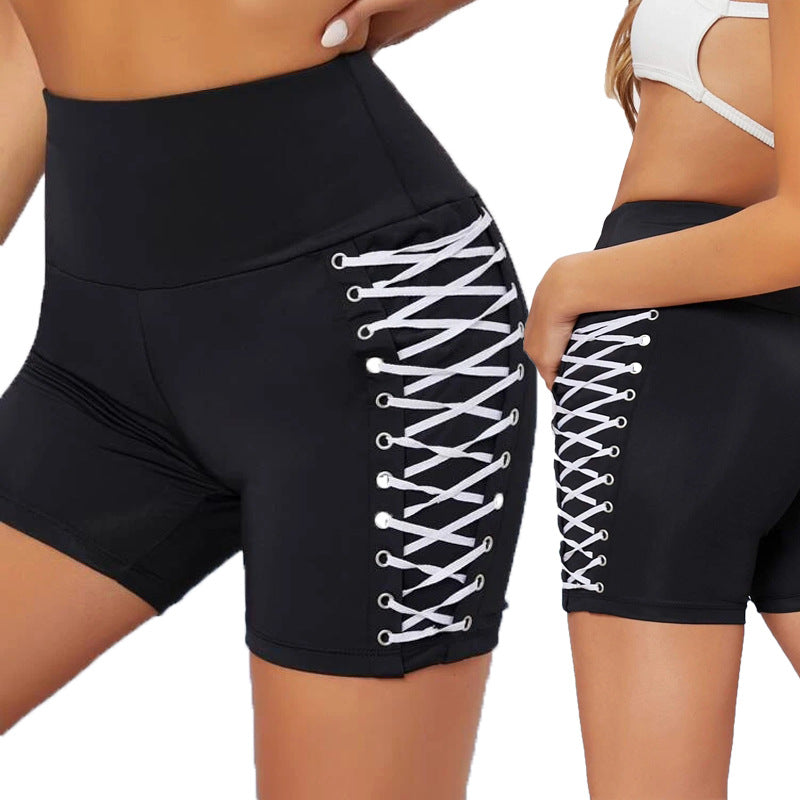Damen Hochtaillierte Trainingsshorts mit dekorativem Schnürdesign