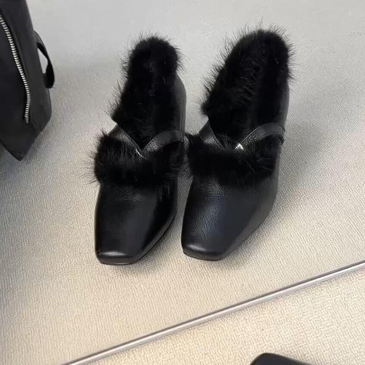 Damen Pantoletten mit luxuriösem Fellbesatz und modernem Design